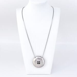 Artisan Sterling Silver 925 Baharal Gnida Modernist Button Pendant Necklace 36"